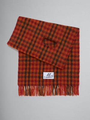 Marni Alpaca And Mohair Check Scarf Ljusorange | SEDFL81860