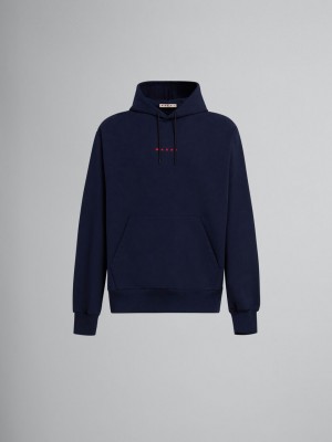 Marni Bio Bomull Hoodie With Marni Print Blå | FSEUI35124