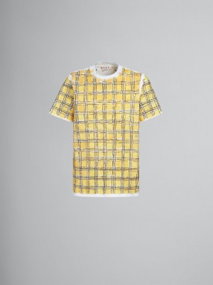 Marni Bio Bomull T-shirt With Irregular Checked Print Gula | SEICD74086