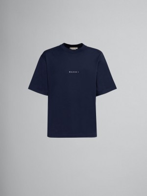 Marni Bio Bomull T-shirt With Logo Mörkblå | USEND80929