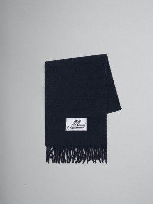 Marni Brushed Alpaca Scarf With Fringes Marinblå | FSEUI98942