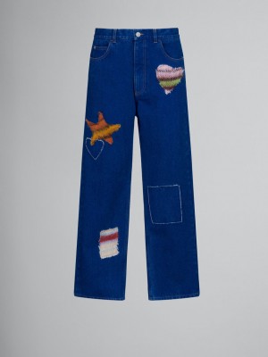 Marni Coated Denim Jeans With Mohair Patches Blå | SEICD46530