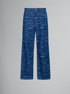 Marni Denim Hetero Trousers With Mega Marni Print Blå | ZSENQ59990