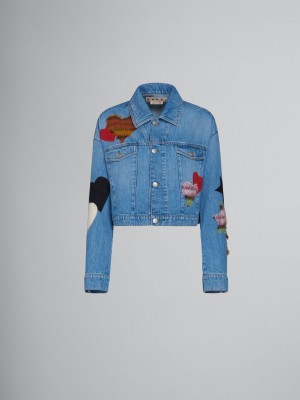 Marni Denim Jacket With Patches Blå | SEJZR30286