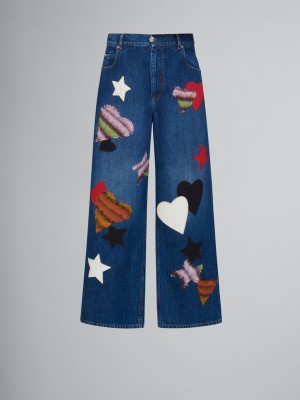 Marni Denim Trousers With Patches Blå | SSENY86849