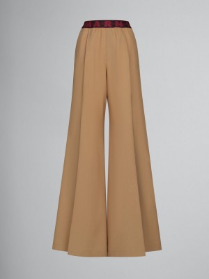 Marni Flared Ull Trousers With Logo Midja Beige | USEND84932