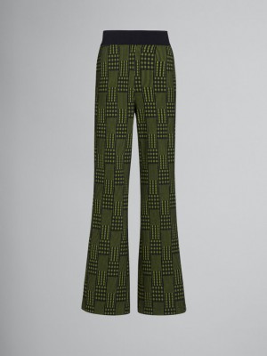 Marni Jersey Trousers With Checks And Stripes Gröna | QSEUV97863