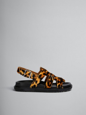 Marni Korta-hair Shearling Gladiator Sandal Leopard | PSEER82590