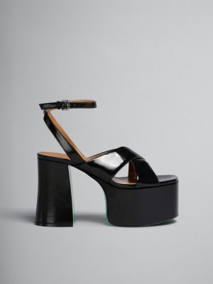 Marni Lack Läder Platform Sandal Svarta | SEQCS77934