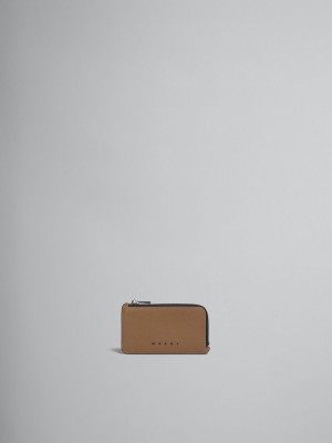 Marni Läder Zip-around Card Case Orange Bruna | LSETR55230