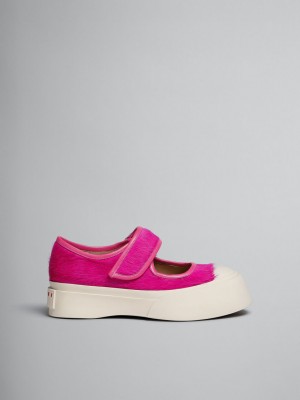 Marni Long-hair Calfskin Mary Jane Sneaker Fuchsia | QSEUV76217