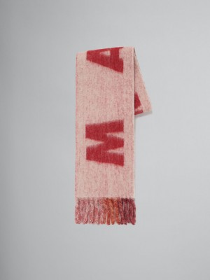 Marni Mohair And Ull Scarf With Maxi Logo Rosa | MSEFT75729