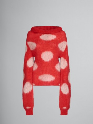 Marni Mohair Båt-neck Jumper With Polka Dots Röda | LSETR88669