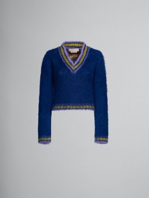 Marni Mohair Jumper With Randig Trims Blå | TSEWZ16979