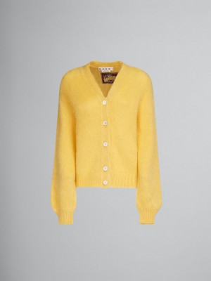 Marni Mohair V-neck Cardigan Gula | SEEGJ56817