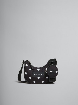 Marni Polka-dot Nylon Puff Hobo Small Bag Svarta | SEIIZ44817