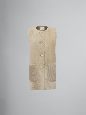 Marni Reversible Light Merino Velour Vest Beige | LSETR24582