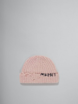 Marni Räfflad Beanie With Hand-stitched Logo Rosa | SEXBR97091