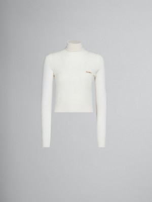 Marni Räfflad Ull And Silk Turtleneck Top Vita | SEJZR71573