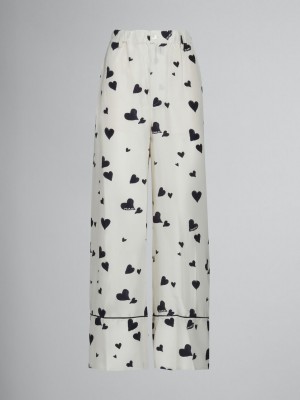 Marni Silk Pyjama Trousers With Bunch Of Hearts Print Vita | SECVG91035