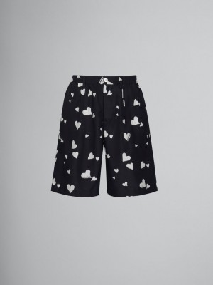 Marni Silk Shorts With Bunch Of Hearts Print Svarta | SEJZR47118