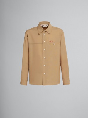 Marni Tropical Ull Shirt With Embroidered Logo Beige | TSEPQ81651