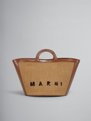 Marni Tropicalia Large Bag Läder And Raffia Bruna | SEJZR62082