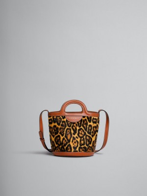 Marni Tropicalia Mini Bucket Bag Korta-hair Shearling Leopard | SEDYB39305