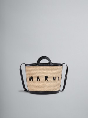 Marni Tropicalia Small Bucket Bag Läder And Raffia Svarta | LSETR47981