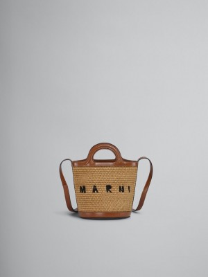 Marni Tropicalia Small Bucket Bag Läder And Raffia Bruna | SEEAH10329