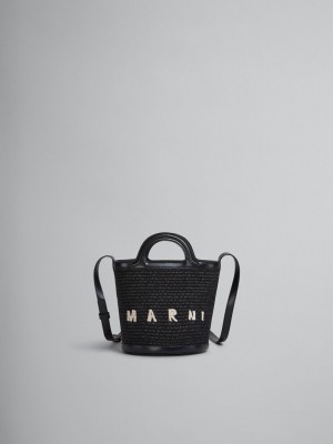 Marni Tropicalia Small Bucket Bag Läder And Raffia Svarta | BSESO96983