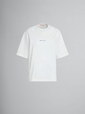 Marni T-shirt In White Bio Bomull With Logo Vita | QSEUV86659