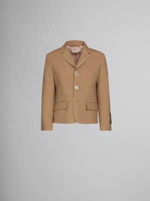 Marni Ull Jacket With Contrast Stitching Beige | QSEUV28077