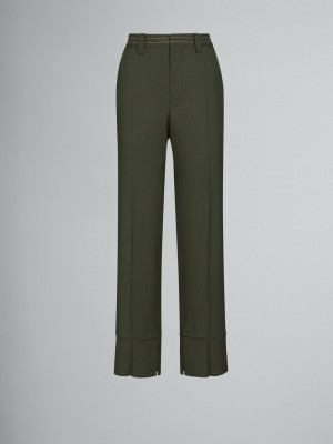 Marni Ull Trousers With Pressed Pleats Gröna | GSEUC69176