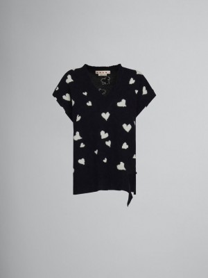 Marni Ull Vest With Bunch Of Hearts Print Svarta | PSEQX71644