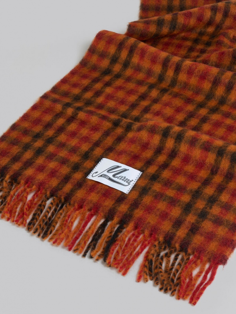 Marni Alpaca And Mohair Check Scarf Ljusorange | PSEER84767