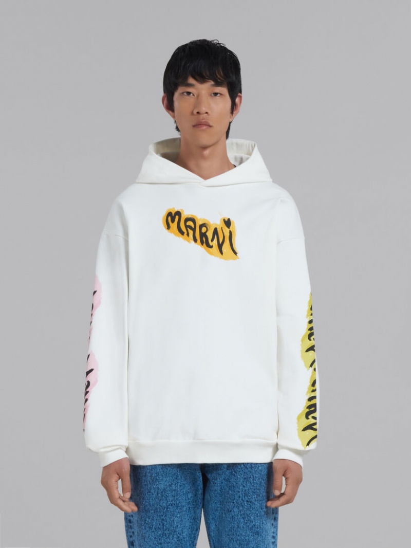 Marni Bio Bomull Hoodie With Graffiti Prints Vita | ZSENQ19295