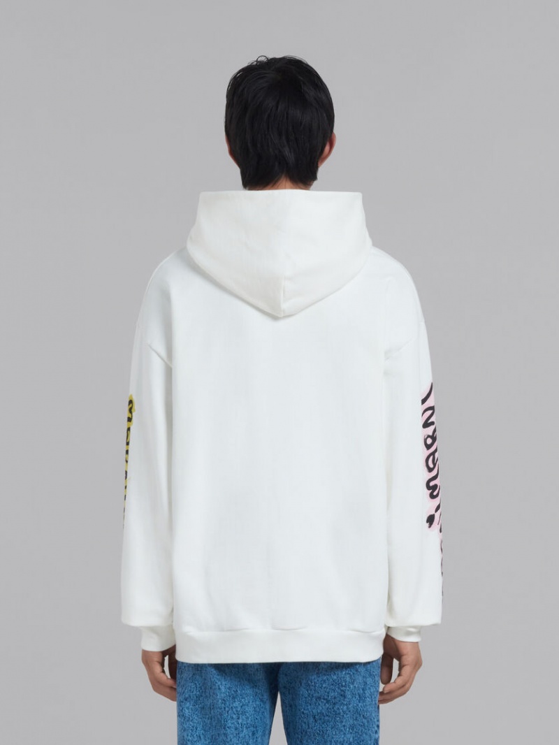 Marni Bio Bomull Hoodie With Graffiti Prints Vita | ZSENQ19295