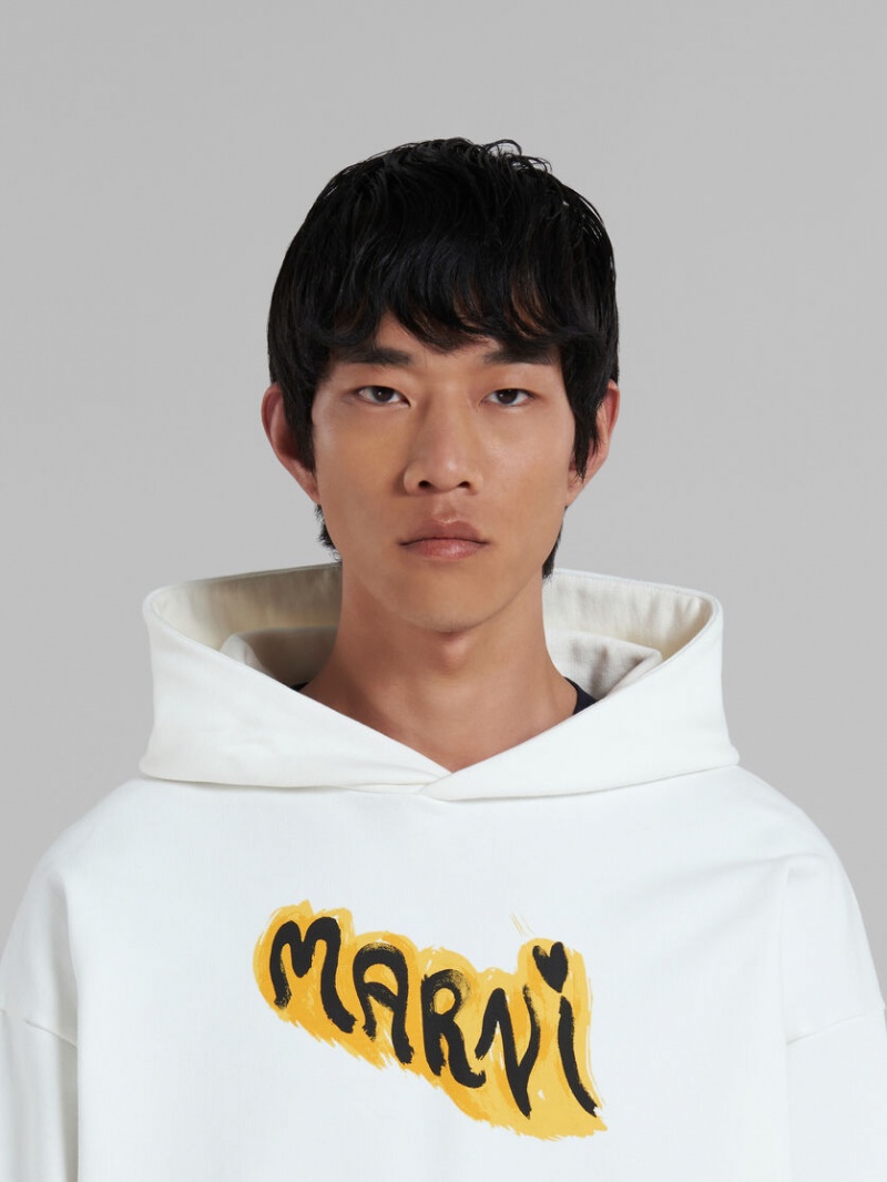 Marni Bio Bomull Hoodie With Graffiti Prints Vita | ZSENQ19295