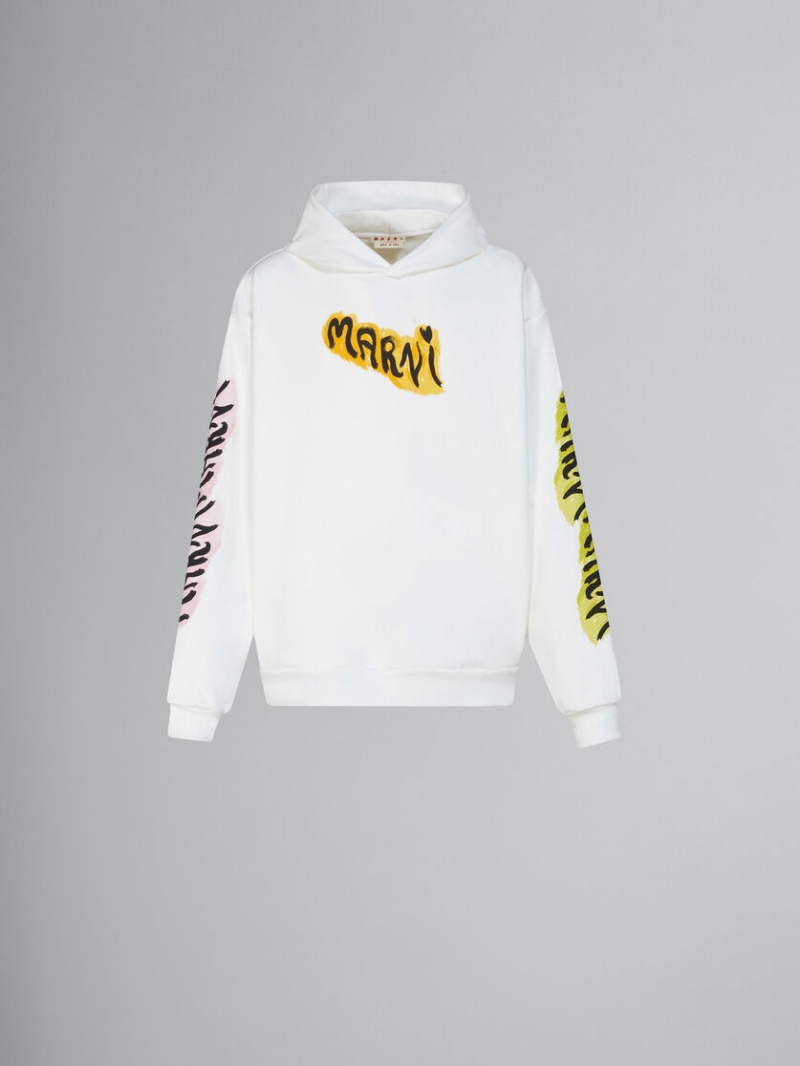 Marni Bio Bomull Hoodie With Graffiti Prints Vita | ZSENQ19295