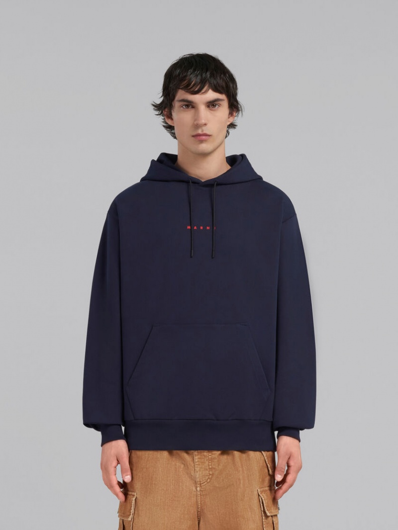 Marni Bio Bomull Hoodie With Marni Print Blå | FSEUI35124