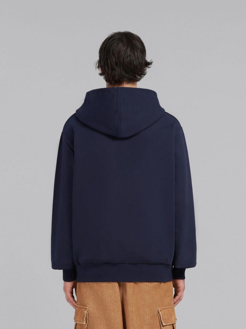 Marni Bio Bomull Hoodie With Marni Print Blå | FSEUI35124