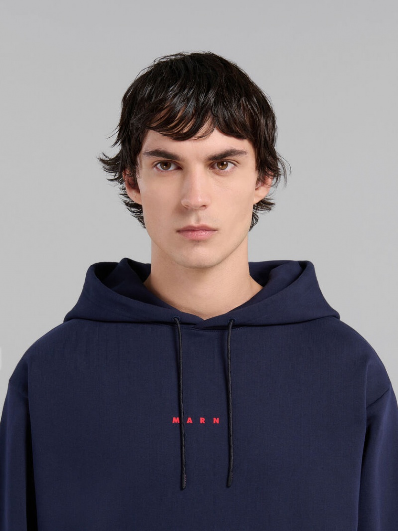 Marni Bio Bomull Hoodie With Marni Print Blå | FSEUI35124