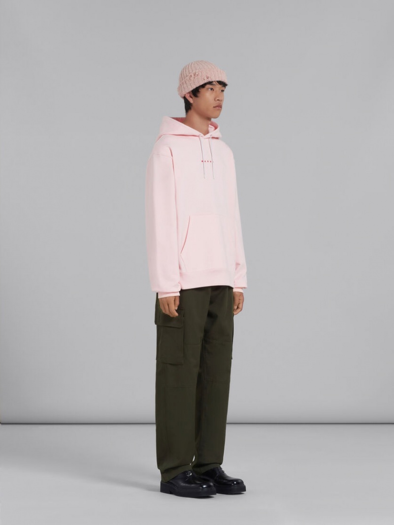 Marni Bio Bomull Hoodie With Marni Print Rosa | FSEHY70721