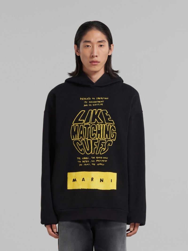 Marni Bio Bomull Hoodie With Maxi Slogan Print Svarta | DSEVO17761