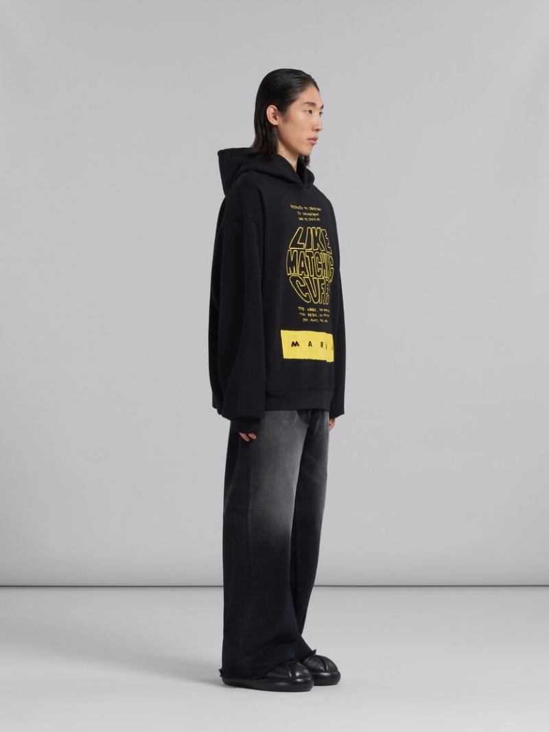 Marni Bio Bomull Hoodie With Maxi Slogan Print Svarta | DSEVO17761