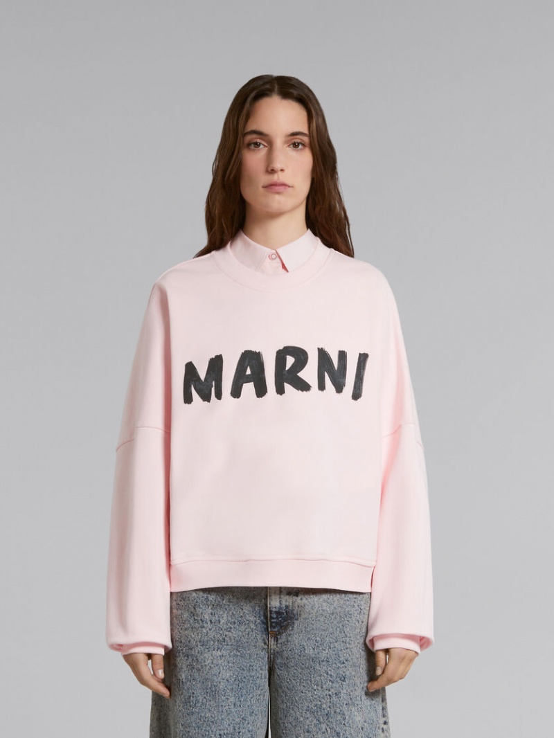 Marni Bio Bomull Sweatshirt With Marni Print Rosa | SEXMI15346