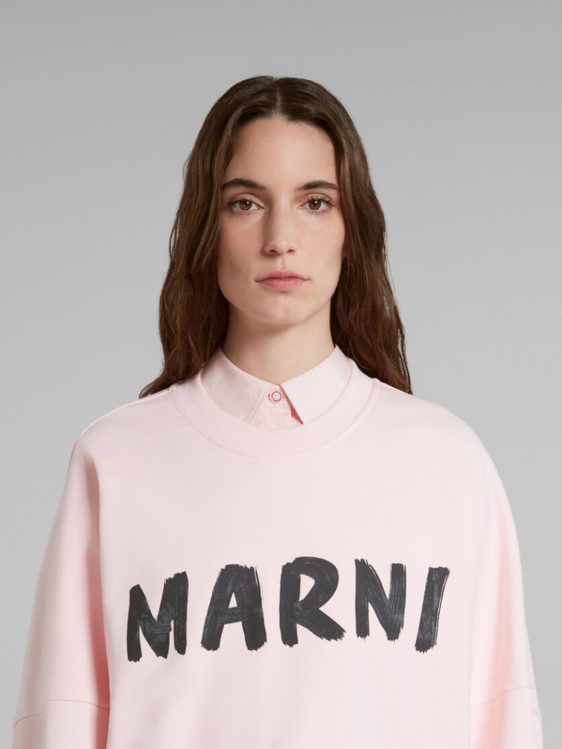 Marni Bio Bomull Sweatshirt With Marni Print Rosa | SEXMI15346