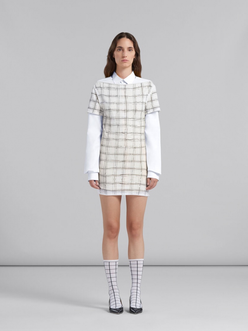 Marni Bio Bomull Top With Irregular Checked Print Vita | SECIF96899