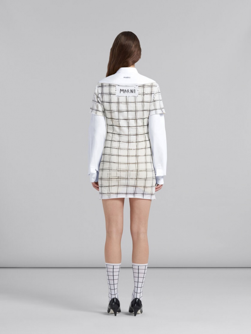 Marni Bio Bomull Top With Irregular Checked Print Vita | SECIF96899